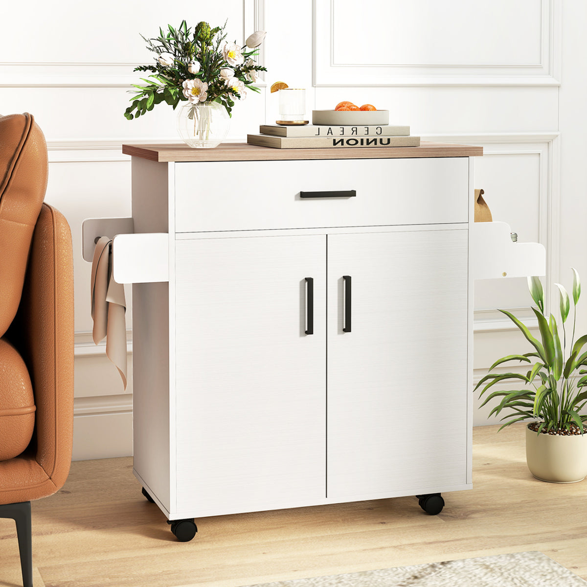 Kitchen Island Cart with Drawer and Storage - White