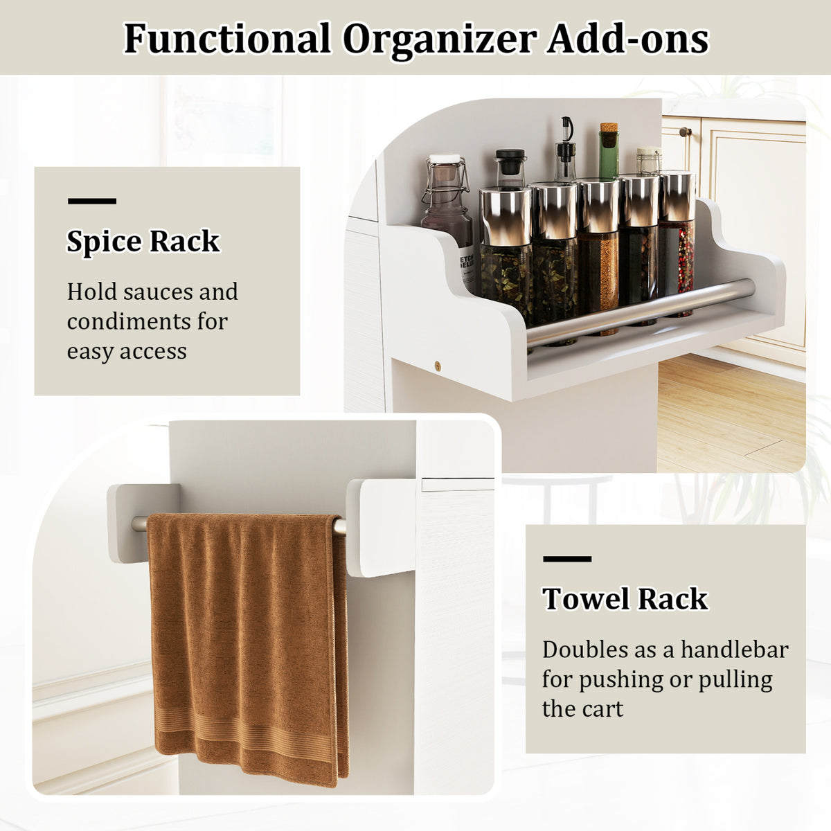 Kitchen Island Cart with Drawer and Storage - White