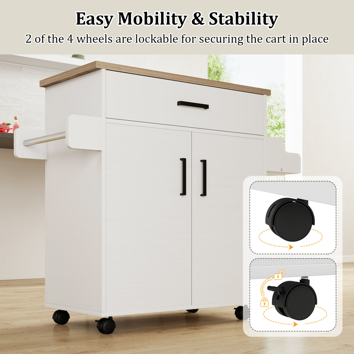 Kitchen Island Cart with Drawer and Storage - White