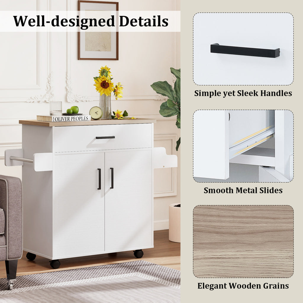 Kitchen Island Cart with Drawer and Storage - White
