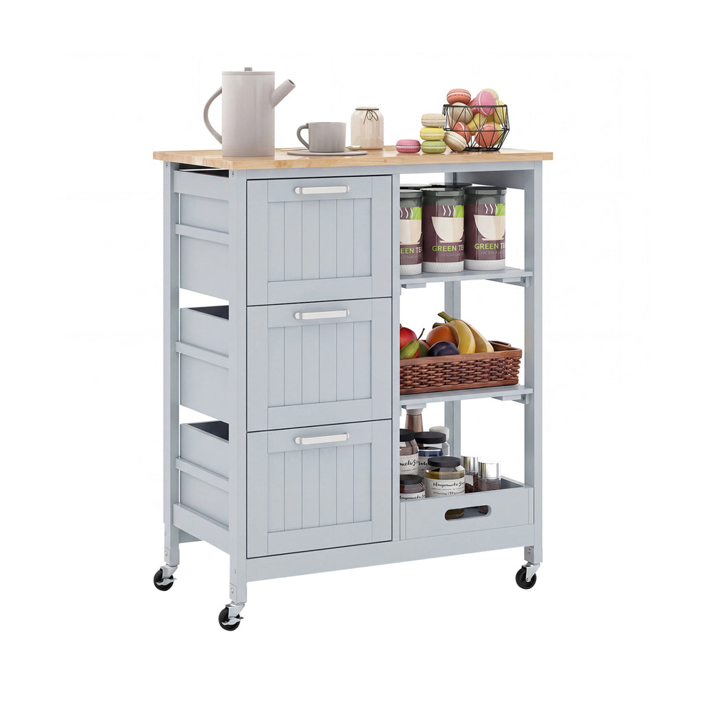 Rolling Kitchen Island Storage Cart with 3 Drawers – Black