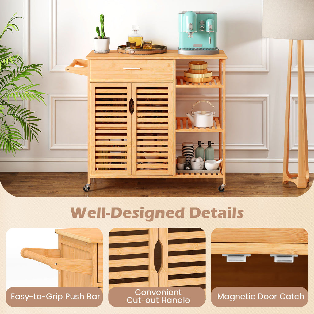 Kitchen Island Cart on Wheels with Bamboo Frame – Natural