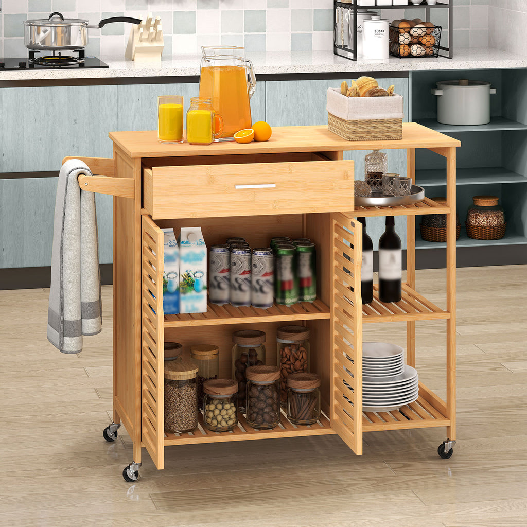Kitchen Island Cart on Wheels with Bamboo Frame – Natural