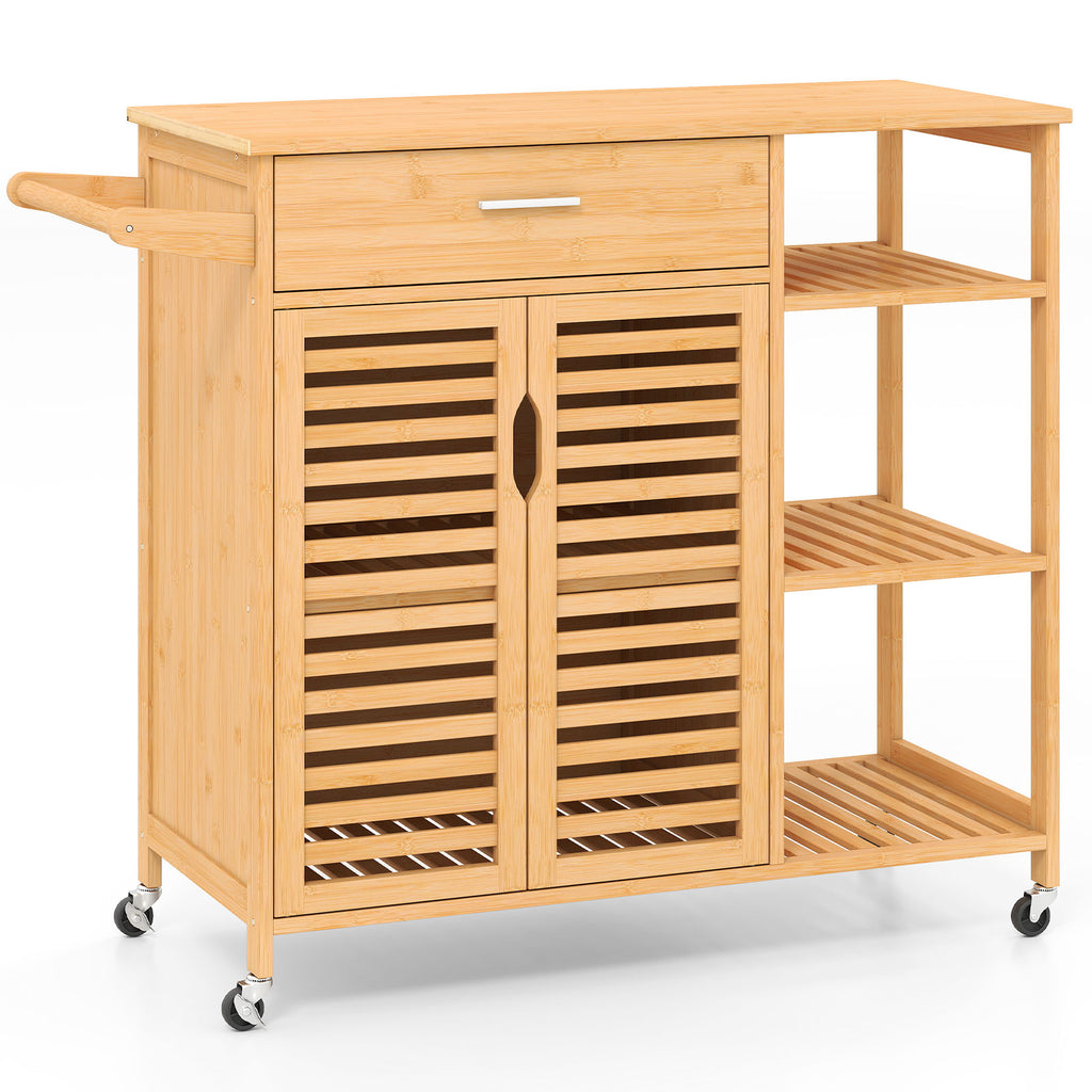 Kitchen Island Cart on Wheels with Bamboo Frame - Natural