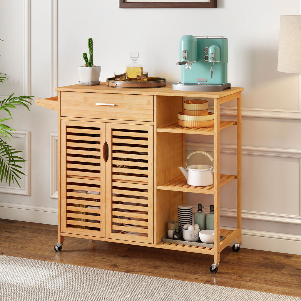 Kitchen Island Cart on Wheels with Bamboo Frame – Natural