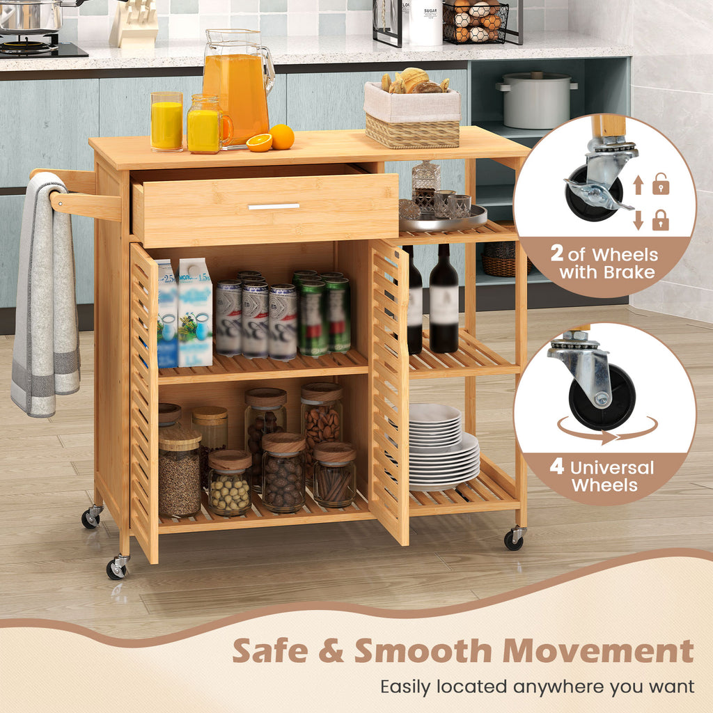 Kitchen Island Cart on Wheels with Bamboo Frame - Natural