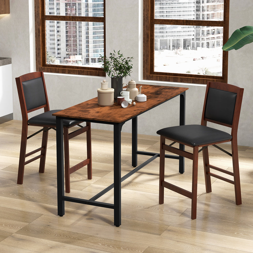 Folding Kitchen Bar Stool with PVC Leather Back, Brown