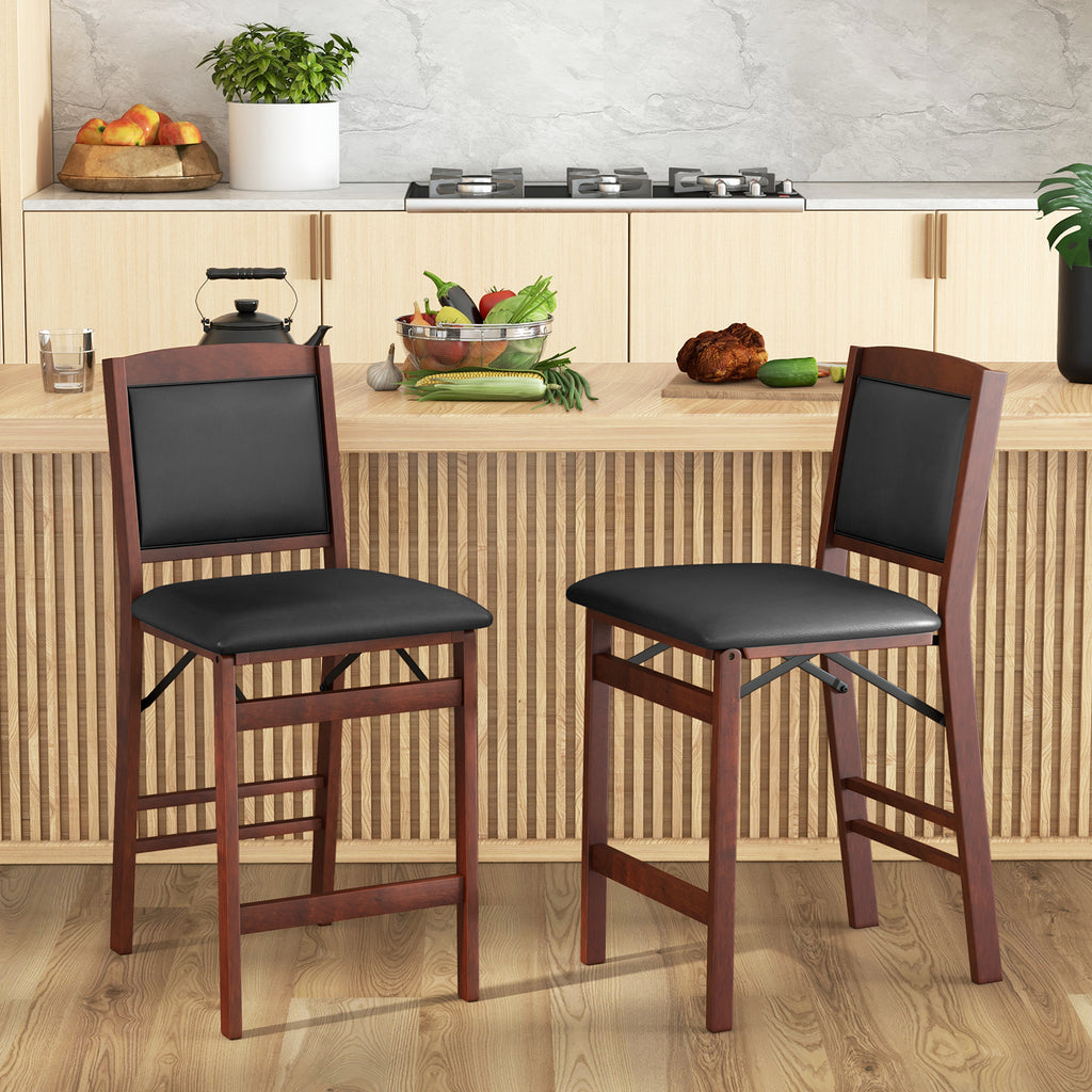 Folding Kitchen Bar Stool with PVC Leather Back, Brown