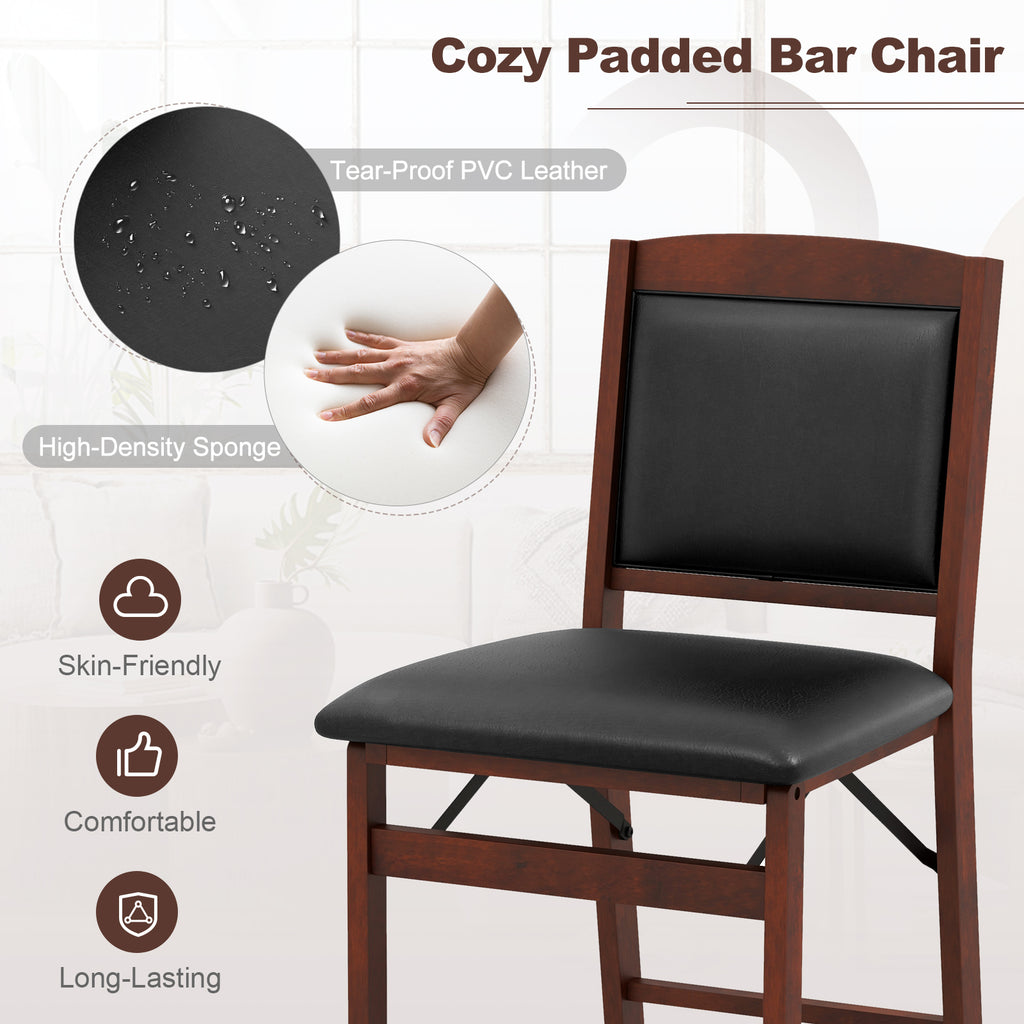 Folding Bar Stools Set of 2 - Brown PVC Leather