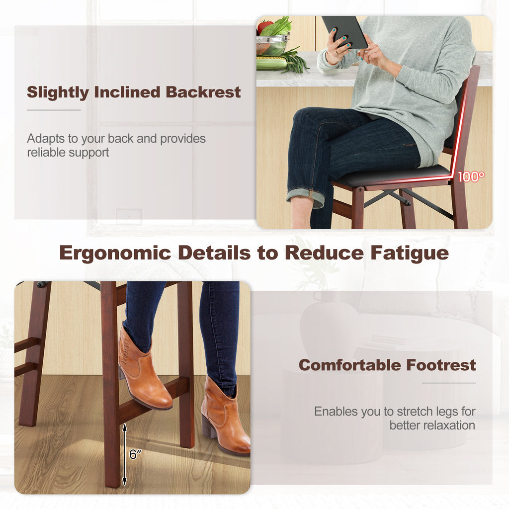 Folding Kitchen Bar Stool with PVC Leather Back, Brown