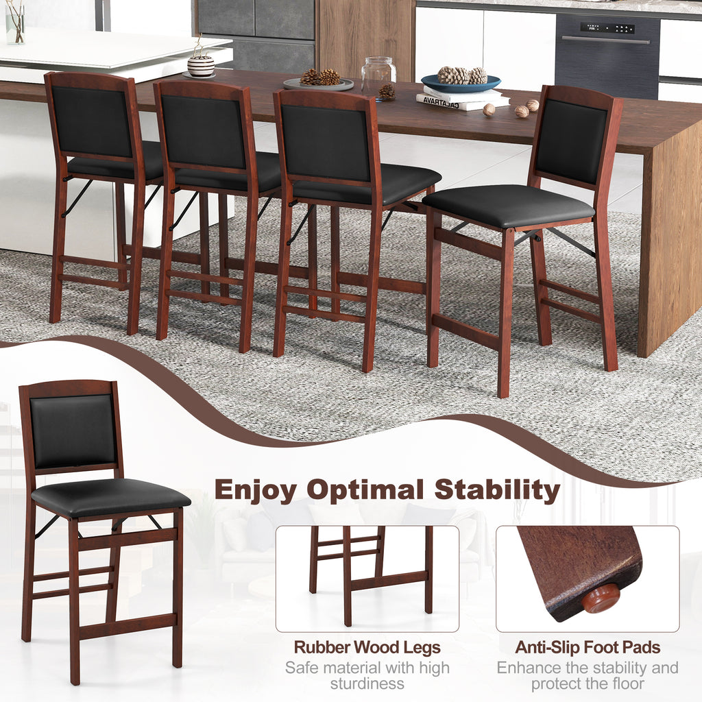 Folding Kitchen Bar Stool with PVC Leather Back, Brown