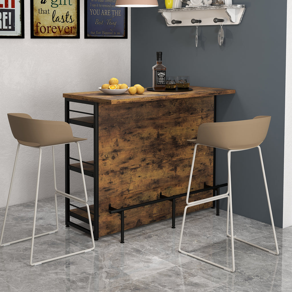 Kitchen Island with 4-Tier Storage Shelf and Footrest - Rustic Brown