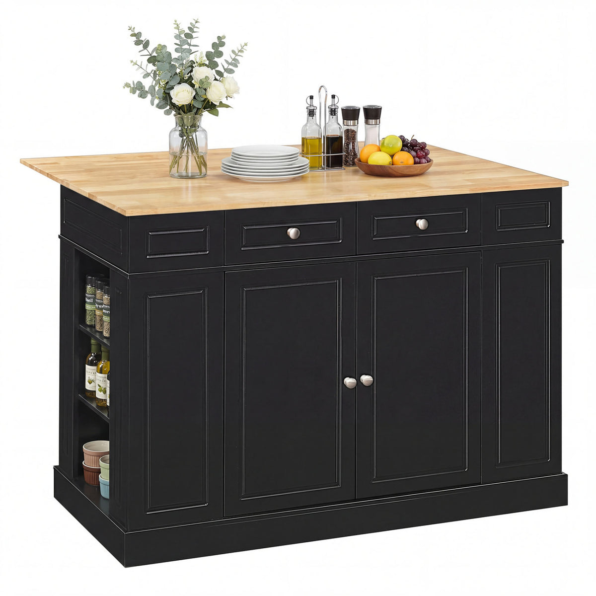 Kitchen Island with Drop Leaf Countertop, Black – Storage & Shelves
