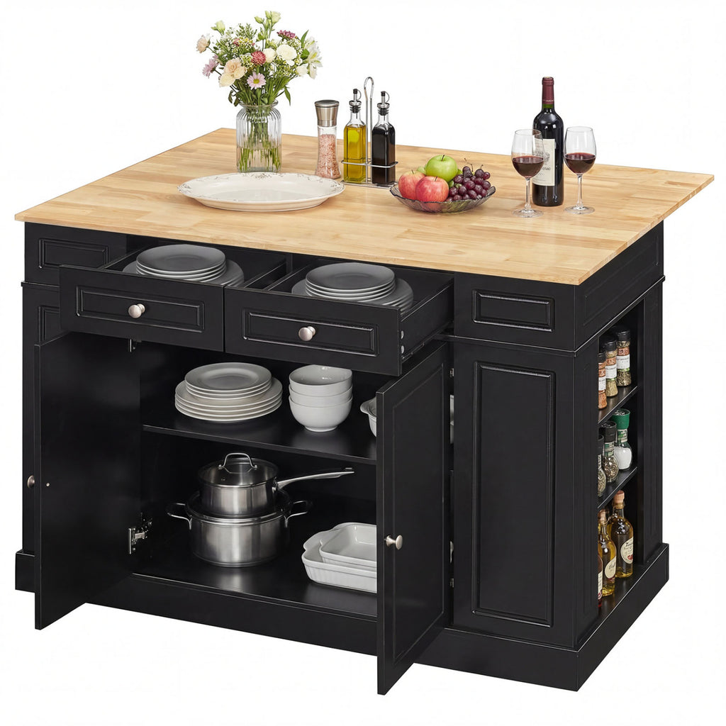 Kitchen Island with Drop Leaf Countertop, Black – Storage & Shelves