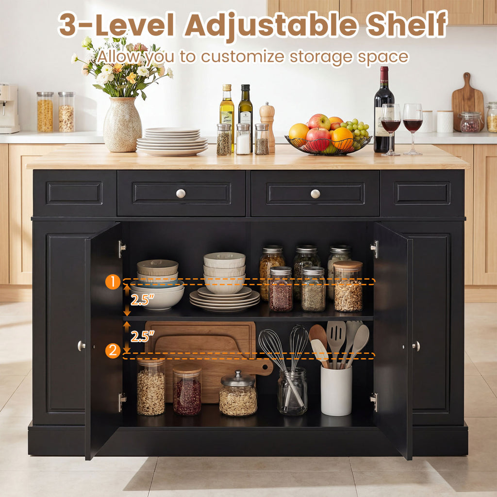 Kitchen Island with Drop Leaf Countertop, Black – Storage & Shelves