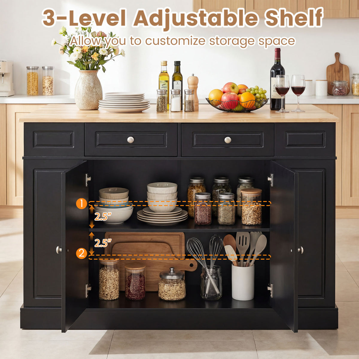 Kitchen Island with Drop Leaf Countertop, Black – Storage & Shelves