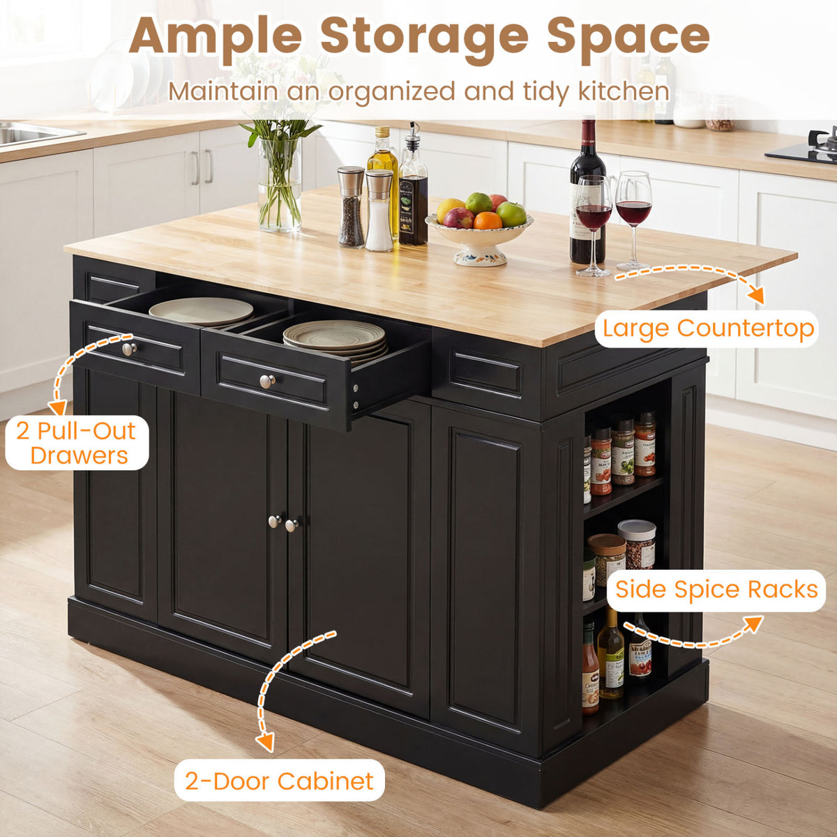 Kitchen Island with Drop Leaf Countertop, Black – Storage & Shelves