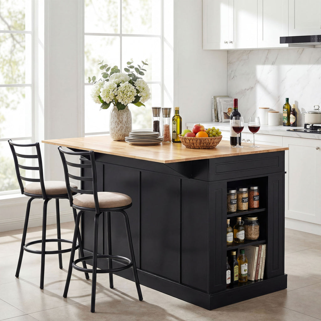 Kitchen Island with Drop Leaf Countertop, Black – Storage & Shelves