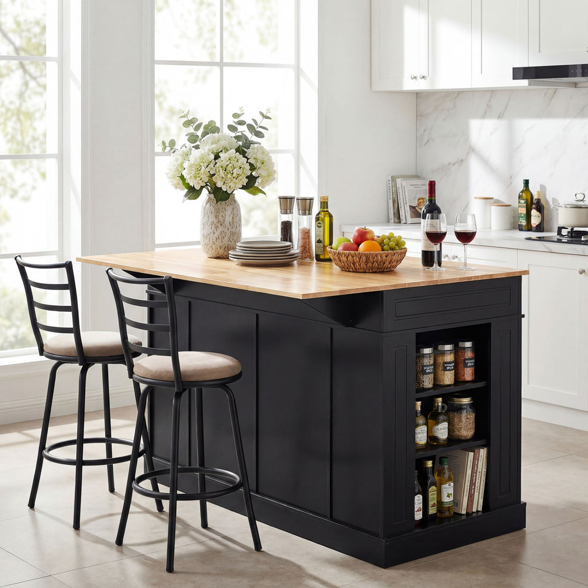Kitchen Island with Drop Leaf Countertop, Black – Storage & Shelves