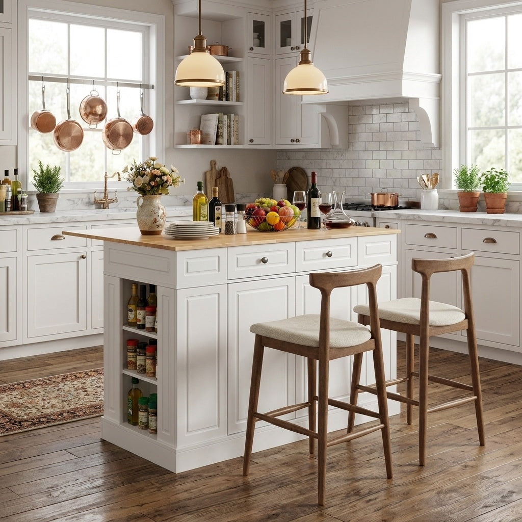 Kitchen Island with 2 Counter Height Bar Stools – Storage