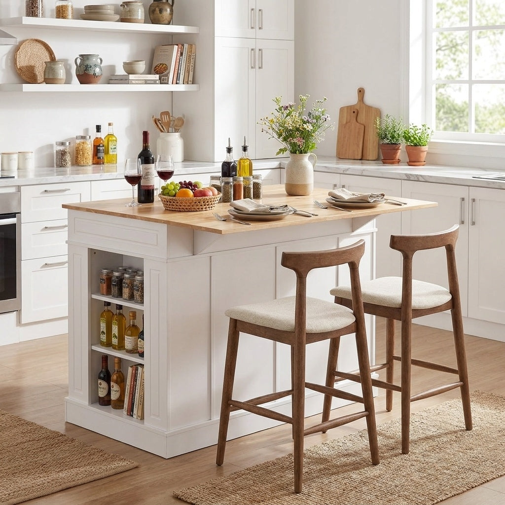 Kitchen Island with 2 Counter Height Bar Stools – Storage
