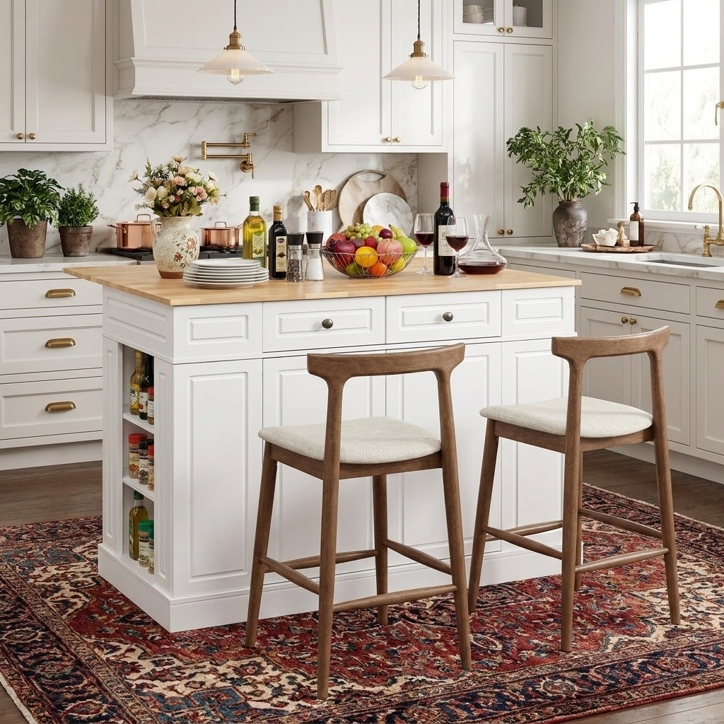 Kitchen Island with 2 Counter Height Bar Stools – Storage