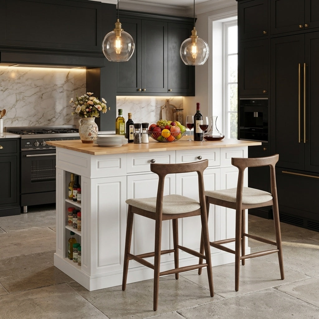 Kitchen Island with Storage & 2 Counter Height Bar Stools Set
