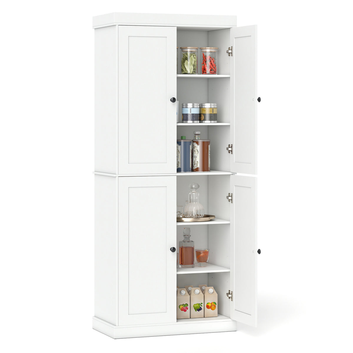 Kitchen Pantry Cabinet with Adjustable Shelves, White