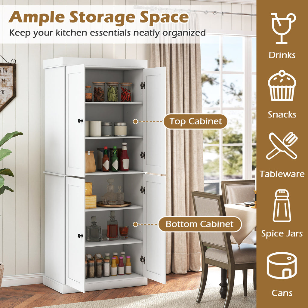 Kitchen Pantry Cabinet with Adjustable Shelves, White