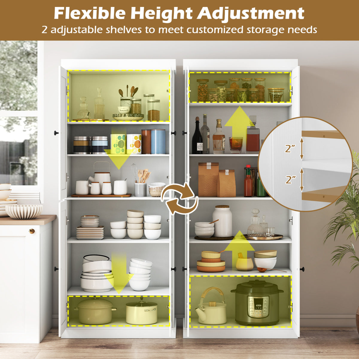 Kitchen Pantry Cabinet with Adjustable Shelves, White