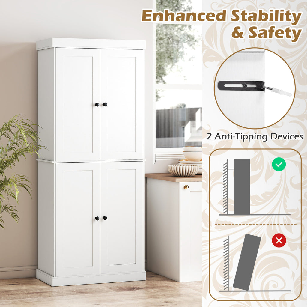 Kitchen Pantry Cabinet with Adjustable Shelves, White