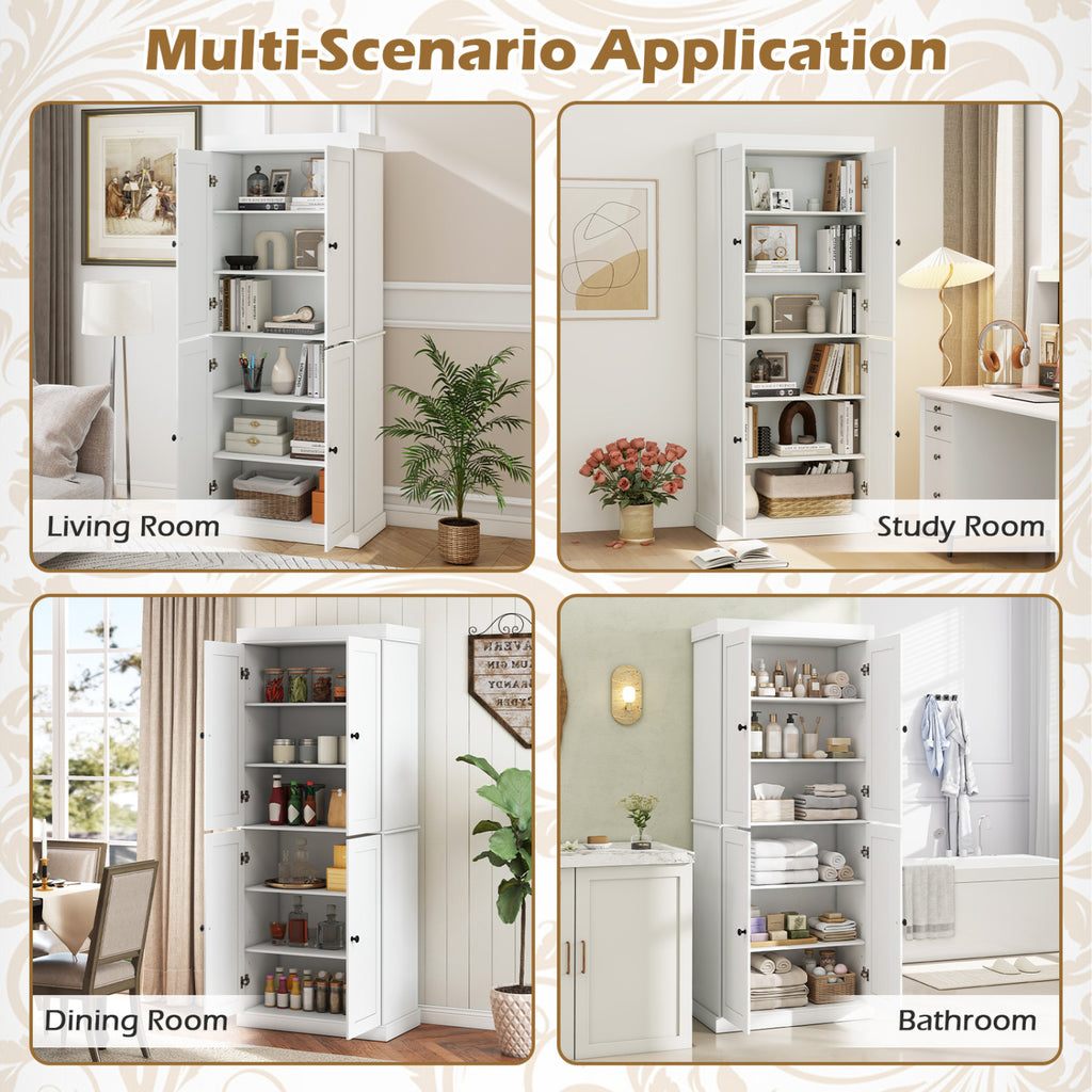 Kitchen Pantry Cabinet with Adjustable Shelves, White