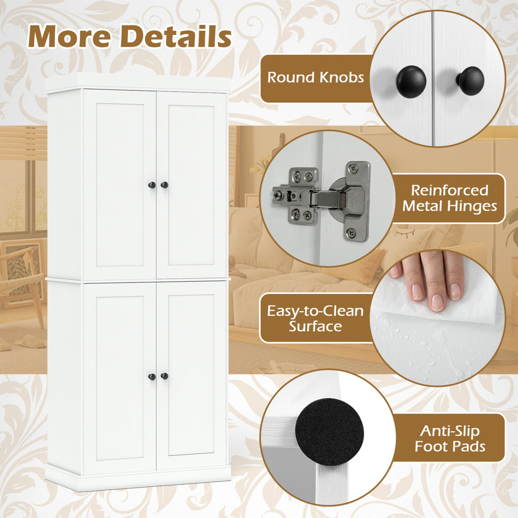 Kitchen Pantry Cabinet with Adjustable Shelves, White