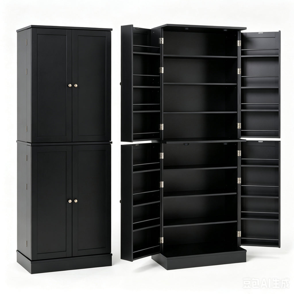 65.5 Inch Pantry Cabinet with 16 Door Shelves - Black