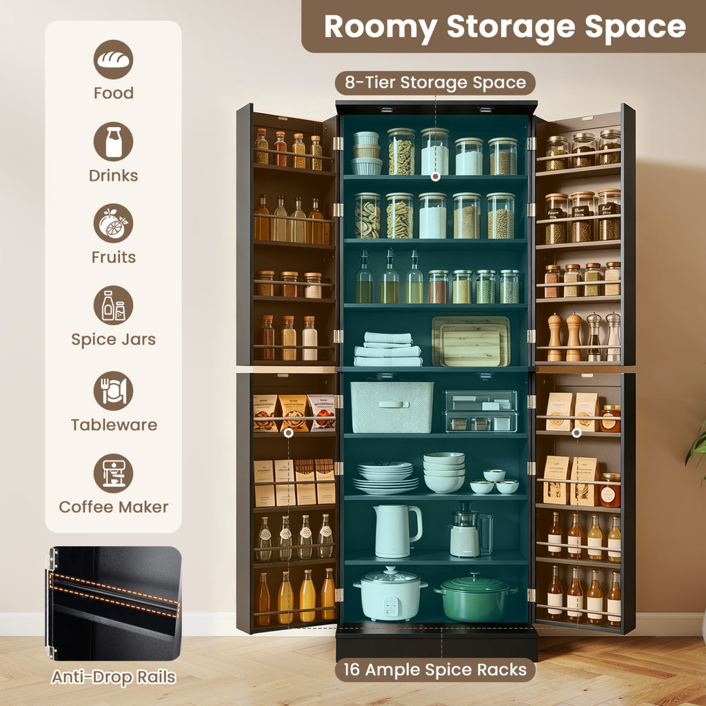 65.5 Inch Pantry Cabinet with 16 Door Shelves - Black