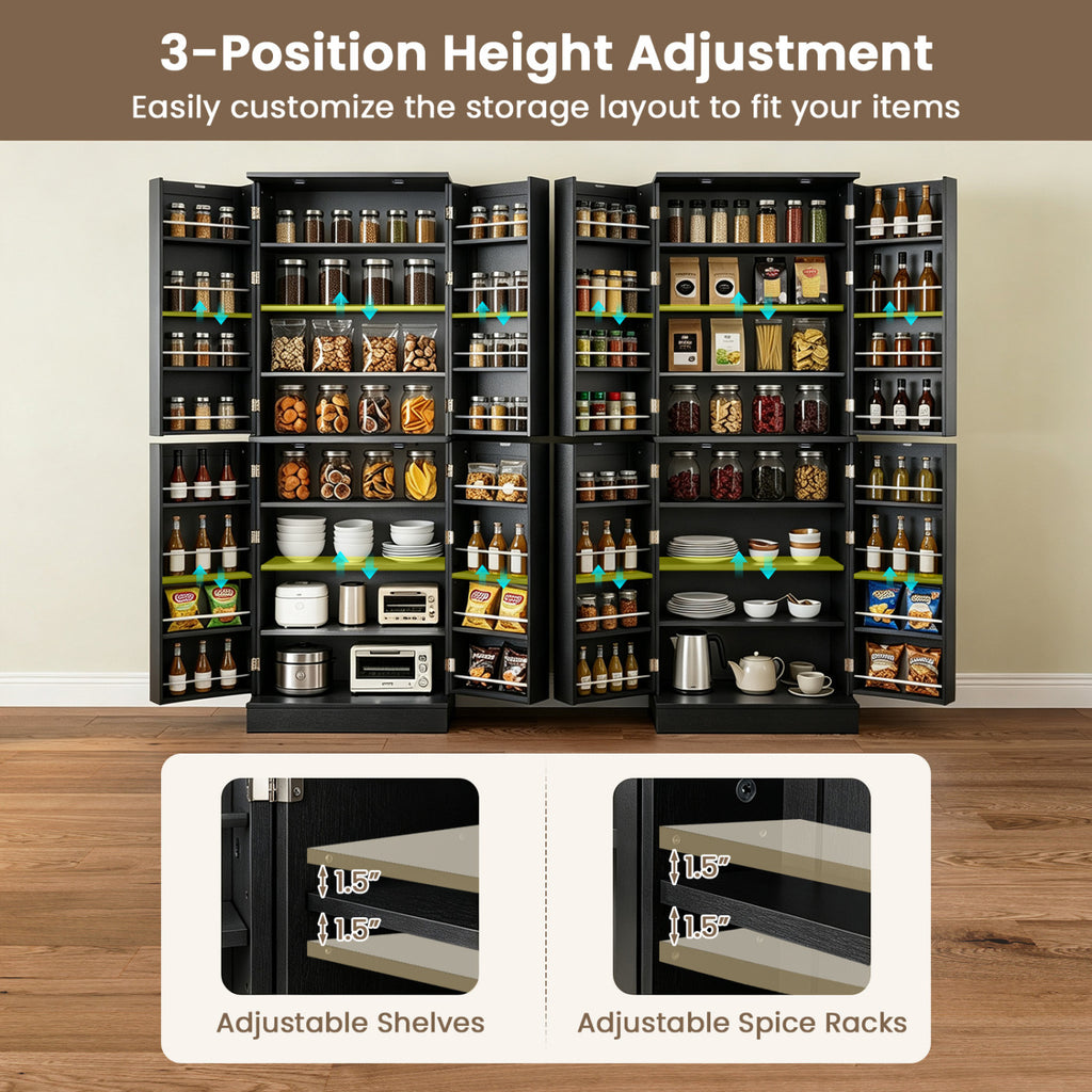 65.5 Inch Pantry Cabinet with 16 Door Shelves - Black