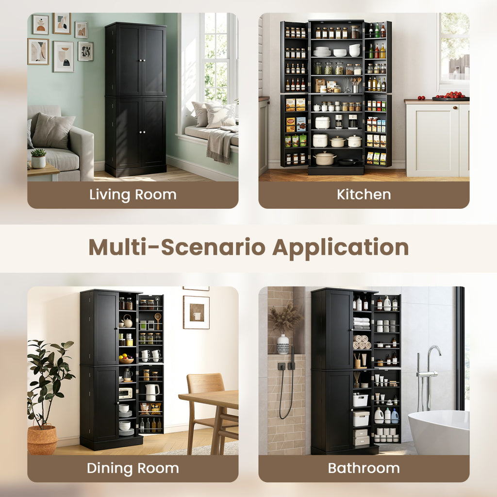 65.5 Inch Pantry Cabinet with 16 Door Shelves - Black