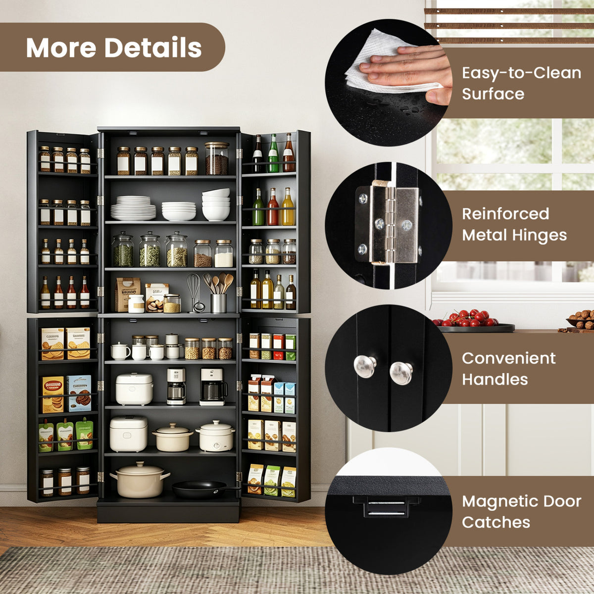 65.5 Inch Pantry Cabinet with 16 Door Shelves - Black
