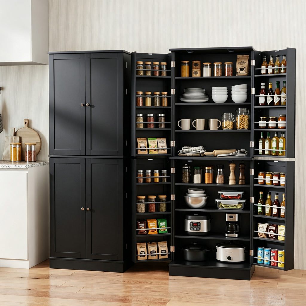 65.5 Inch Pantry Cabinet with 16 Door Shelves - Black