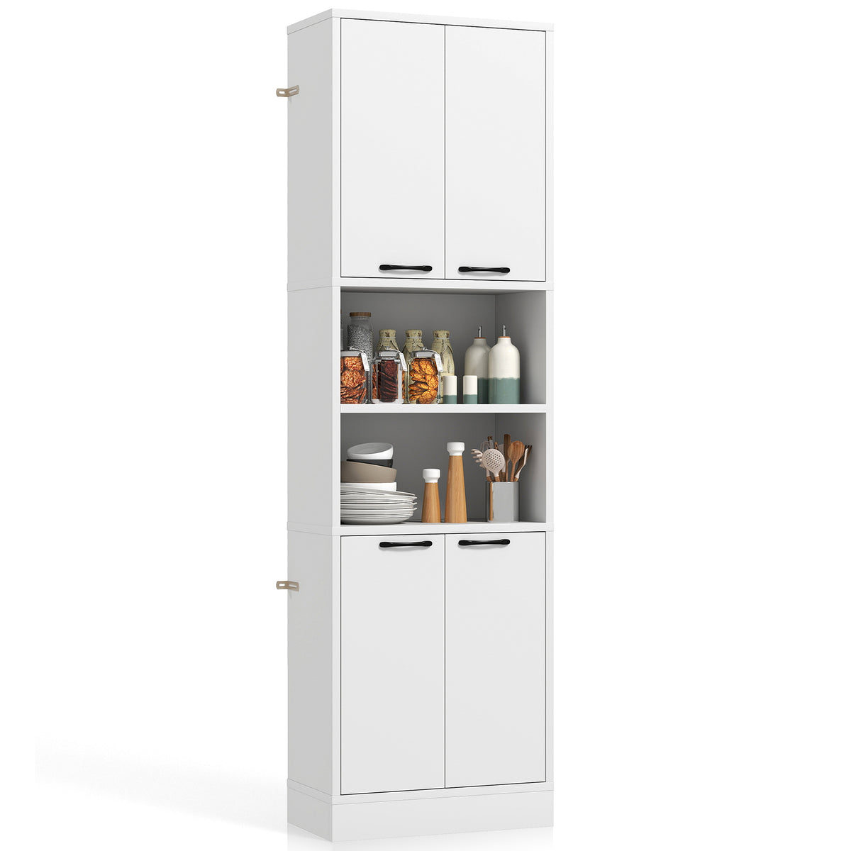 75 Inch Tall Kitchen Pantry Cabinet with Doors and Shelves - White