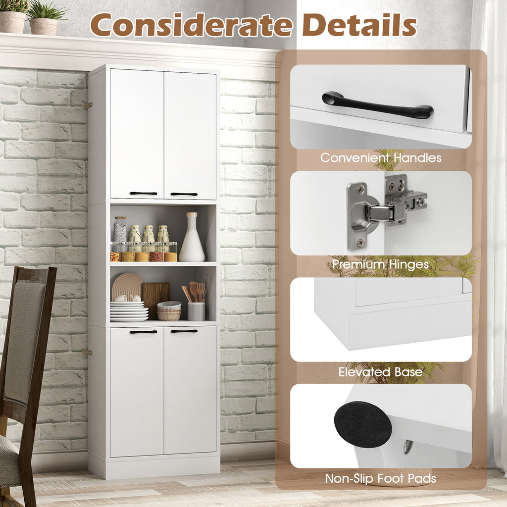 75 Inch Tall Kitchen Pantry Cabinet with Doors and Shelves - White