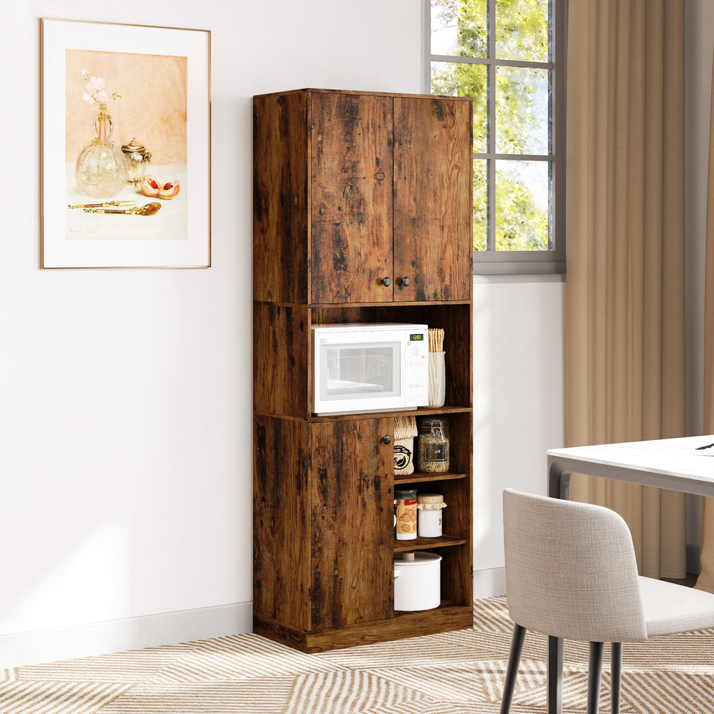 Kitchen Pantry Storage Cabinet with Microwave Stand – 65.5 Inch, Rustic Brown