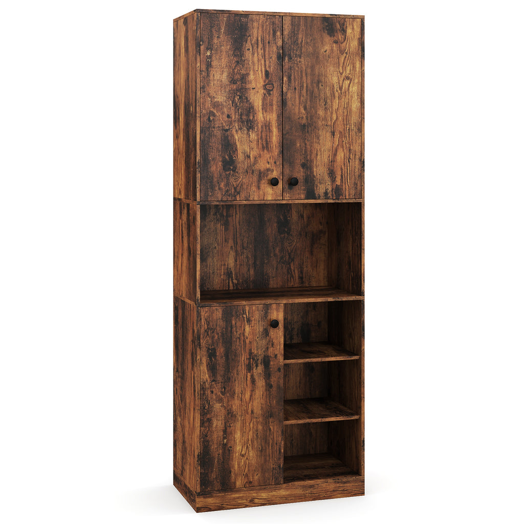 Kitchen Pantry Storage Cabinet with Microwave Stand – 65.5 Inch, Rustic Brown