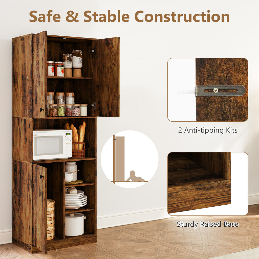Kitchen Pantry Storage Cabinet with Microwave Stand – 65.5 Inch, Rustic Brown