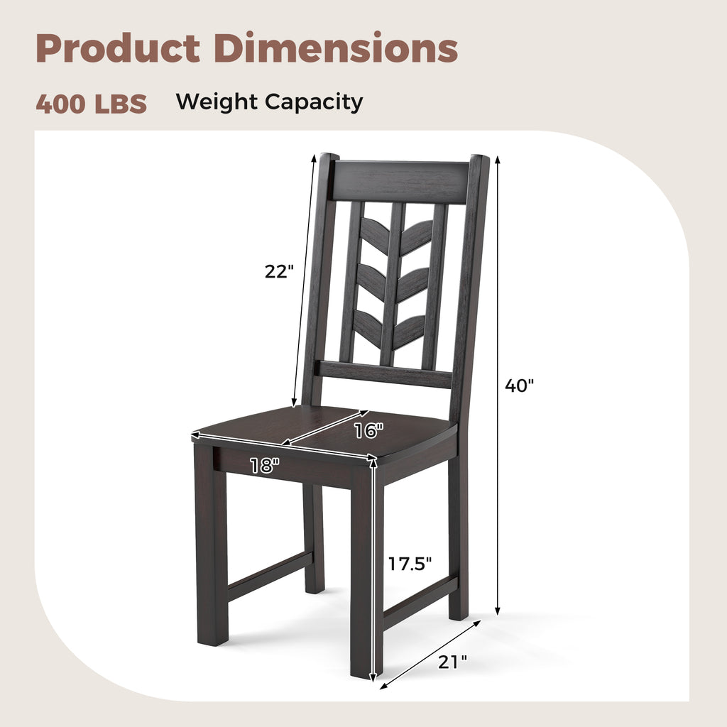 Dining Chair Set of 2, Rubber Wood Frame, Rustic Brown