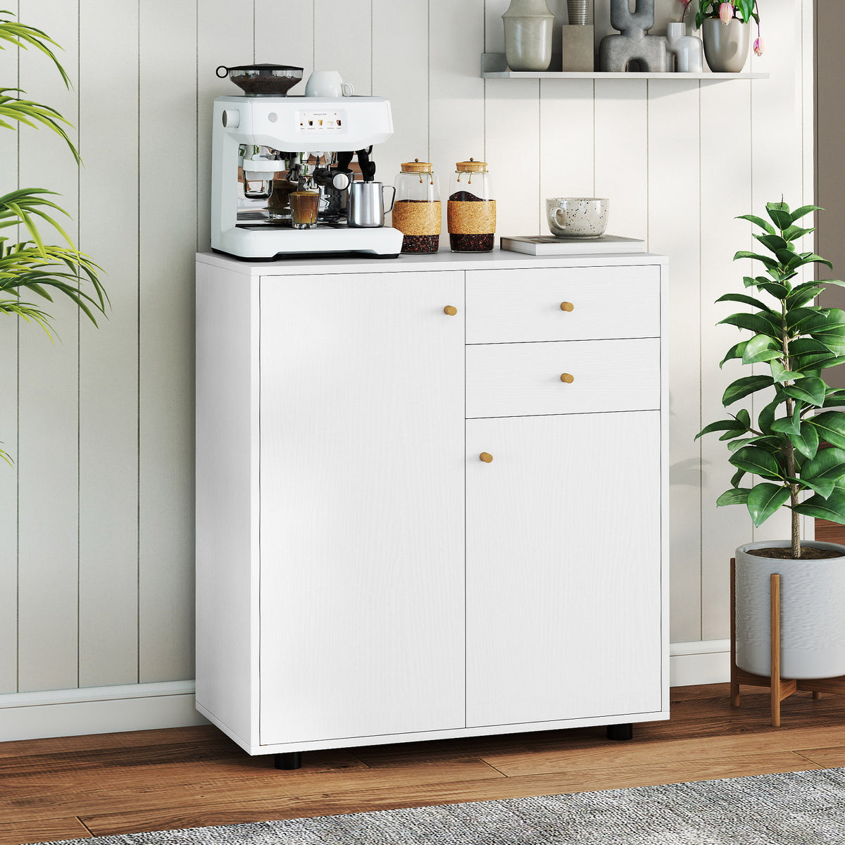 Kitchen Sideboard Buffet Cabinet with Drawers & Shelves - White