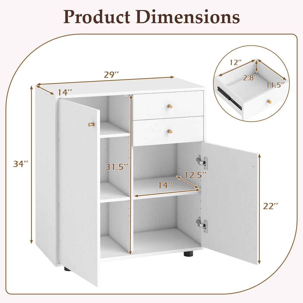 Kitchen Sideboard Buffet Cabinet with Drawers & Shelves - White