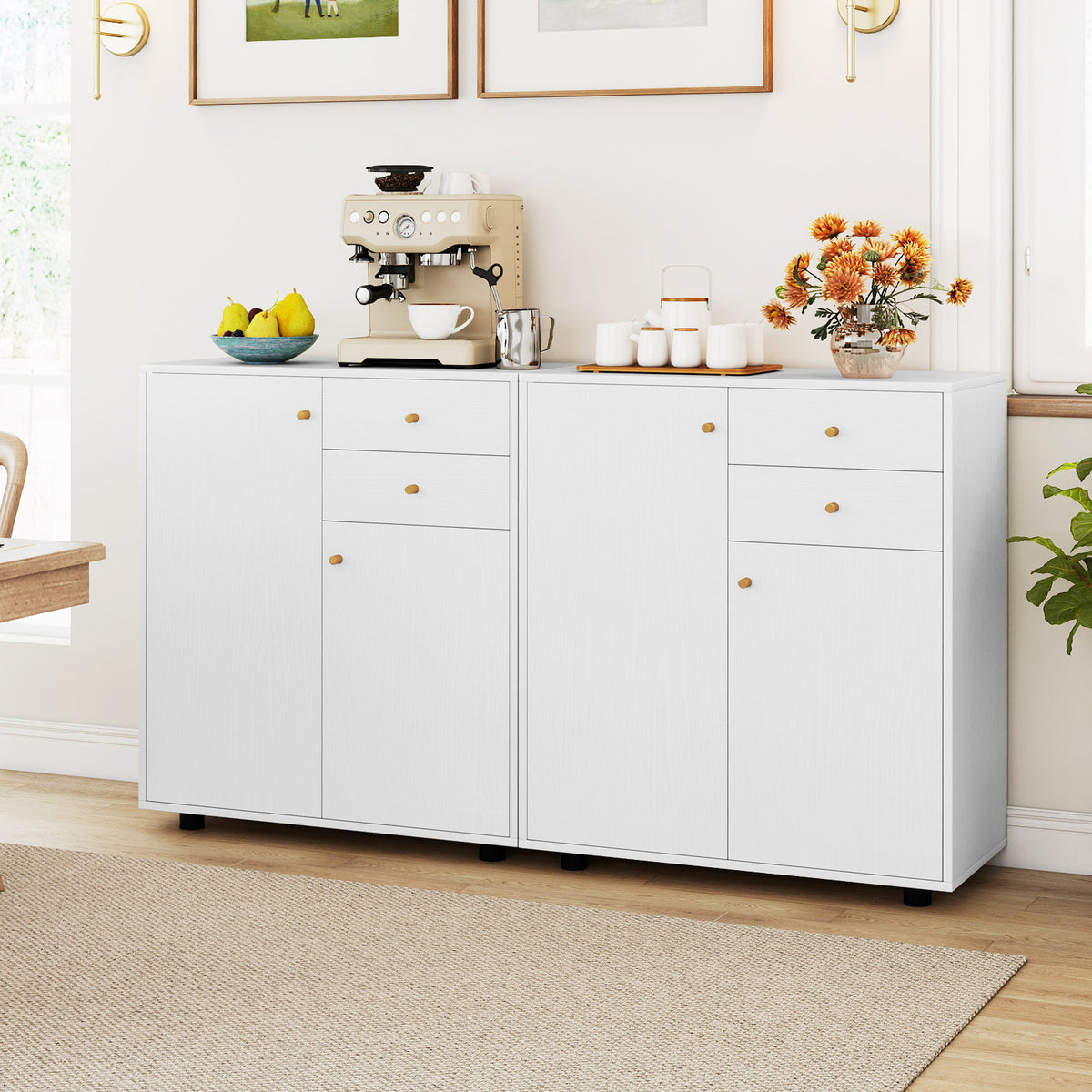 Kitchen Sideboard Buffet Cabinet with Drawers & Shelves - White