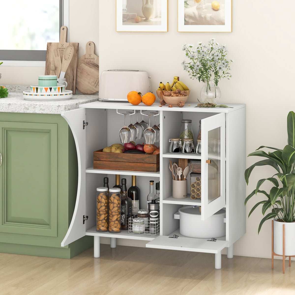 Kitchen Sideboard with Wine Glass Holder - White