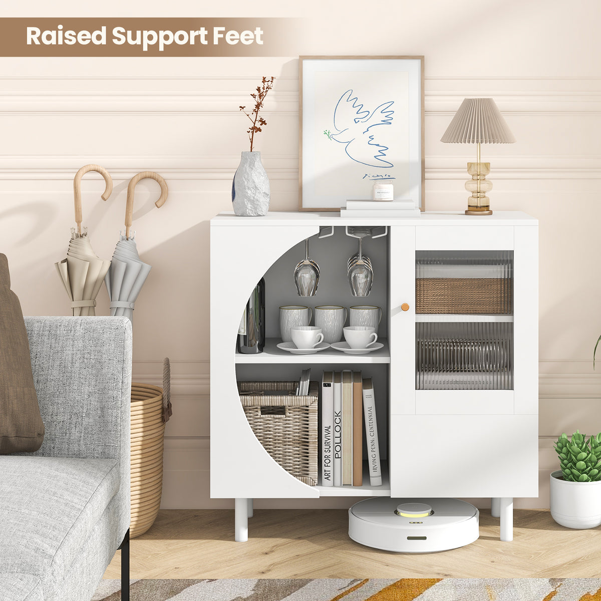 Kitchen Sideboard with Wine Glass Holder - White
